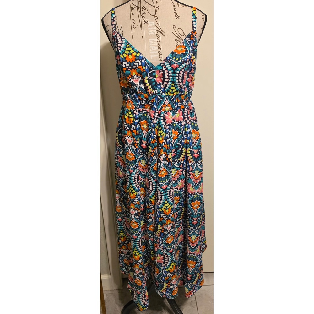 Old Navy Womens Tile Blue Paisley Scarf Hem Cutout Maxi Dress Sz Large